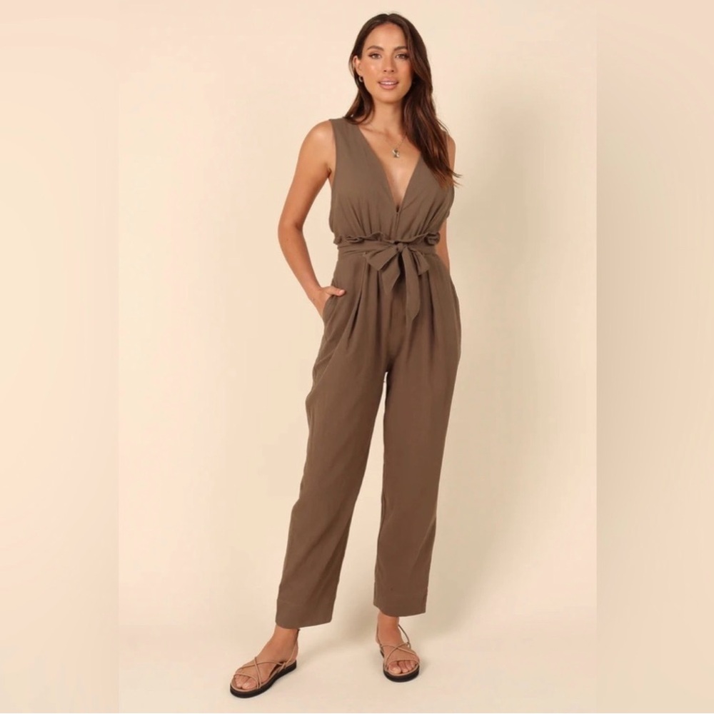 Mable 100% Cotton Tilly Belted jumpsuit olive green - Picture 2 of 7
